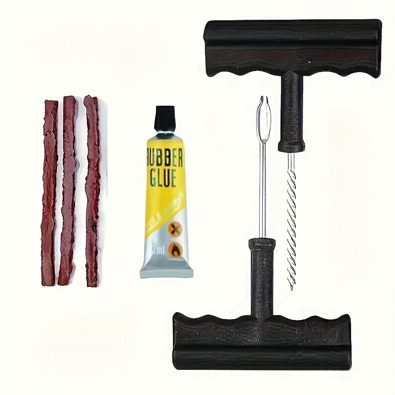 Tire Repair Kit for Cars & Motorcycles – Emergency On-the-Go Tire Fix Kit with Durable Tire Lever, Glue Strips & Screws, Essential Tire Changing Tools