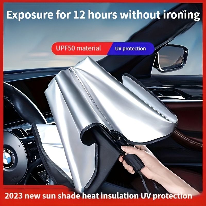 Compact Roll-Up Car Sunshade for Front Window – UPF50+ UV Protection & Heat Insulation, Easy-to-Use Black Umbrella Design, Universal Fit Sun Protection Curtain, Auto Interior Accessory