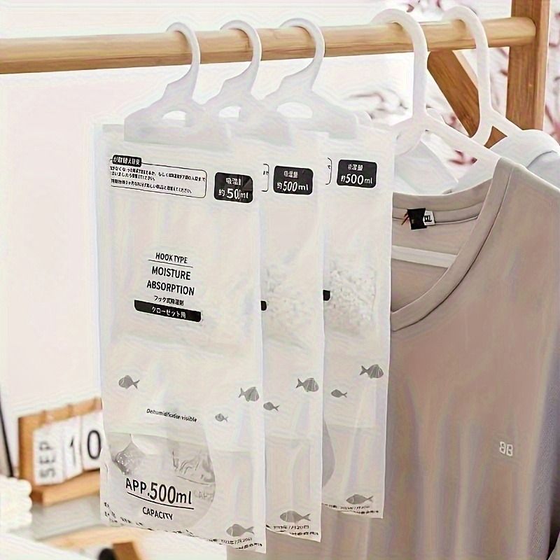 Hanging Moisture Absorbing Bags – 56.43oz Dehumidifier for Closet, Bedroom & Bathroom | No-Electric Humidity Absorber for Clothes & Wardrobe – Pack of 5 Large Desiccant Bags
