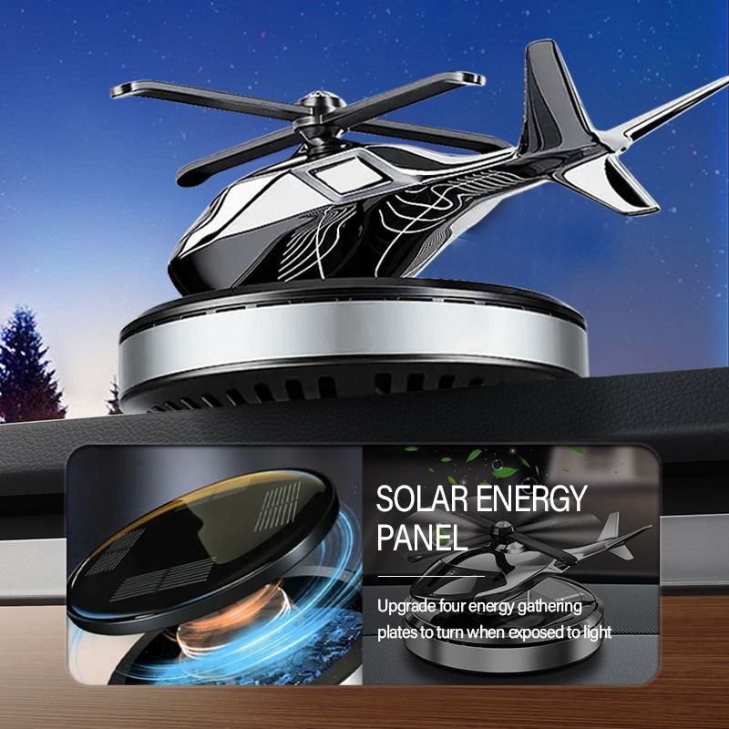Solar-Powered Helicopter Car Air Freshener – Auto Rotating Aviation Alloy Dashboard Diffuser, Long-Lasting Aromatherapy Car Interior Decoration, Creative Aircraft Gift for Drivers