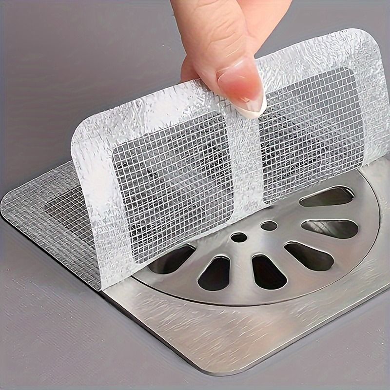 10pcs Self-Adhesive Hair Catcher Stickers for Shower, Sink & Bathroom Drains – Anti-Clog Floor Drain Covers – Disposable, Easy to Use, Anti-Insect, Plastic