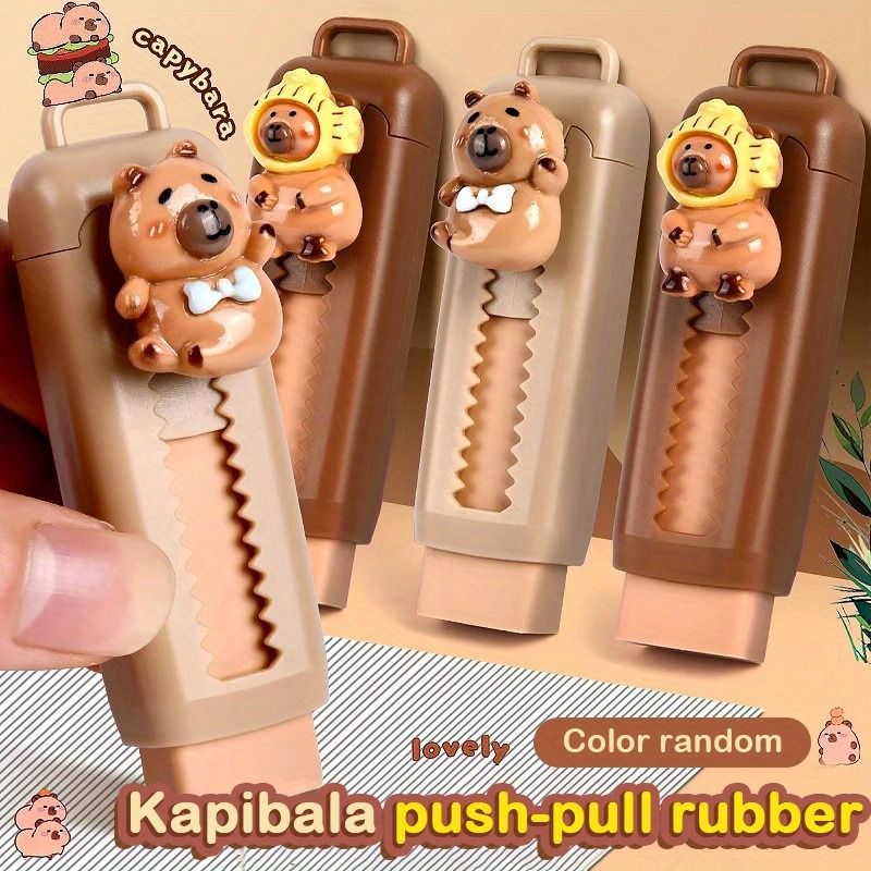 capybara eraser, push pull eraser, kawaii school supplies, soft rubber eraser, student eraser, mess free stationery, cute office supplies, kids eraser, retractable eraser