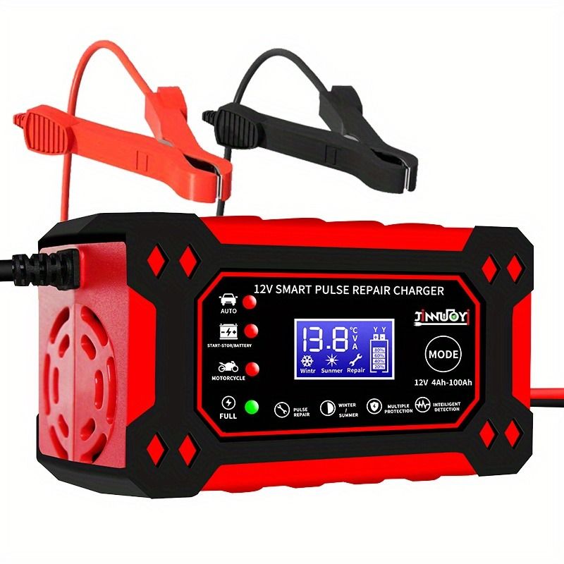 12V 6A Smart Pulse Battery Charger with LCD Display | Auto & Manual Modes, Temperature Compensation, Overcharge Protection | Car & Motorcycle Battery Repair Tool