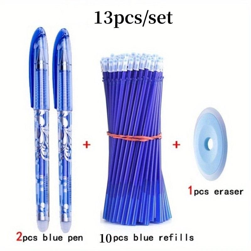 13pcs Erasable Gel Pen Set 0.5mm Blue & Black Ink | Washable Handle, Smooth Writing, Refillable Pens with 10 Refills + 1 Eraser | School & Office Stationery Supplies