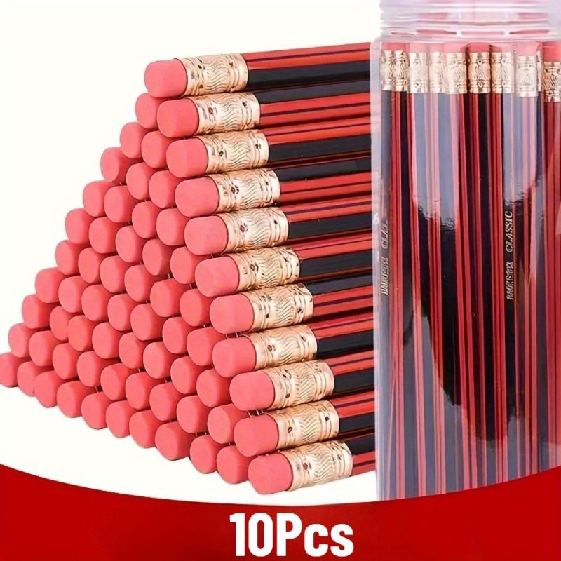 10pcs Premium HB Wood Pencils with Erasers – 0.7mm Lead, Smooth Writing & Sketching, Durable Office & School Pencil for Drawing, Artwork, Notes & Design – Comfortable Grip, Gift Set
