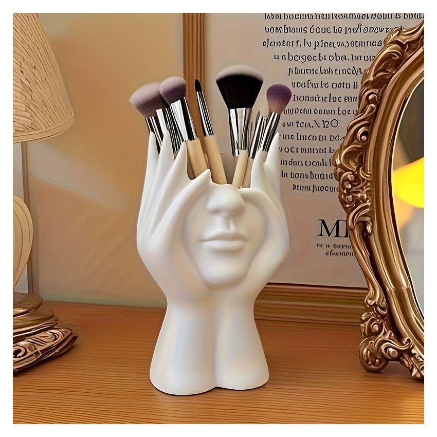 Unique Human Art Sculpture Makeup Brush Holder & Pen Cup – Resin Decorative Organizer, Anti-Drop Design, Lightweight Desk Ornament – Perfect for 11 Festival Gifts