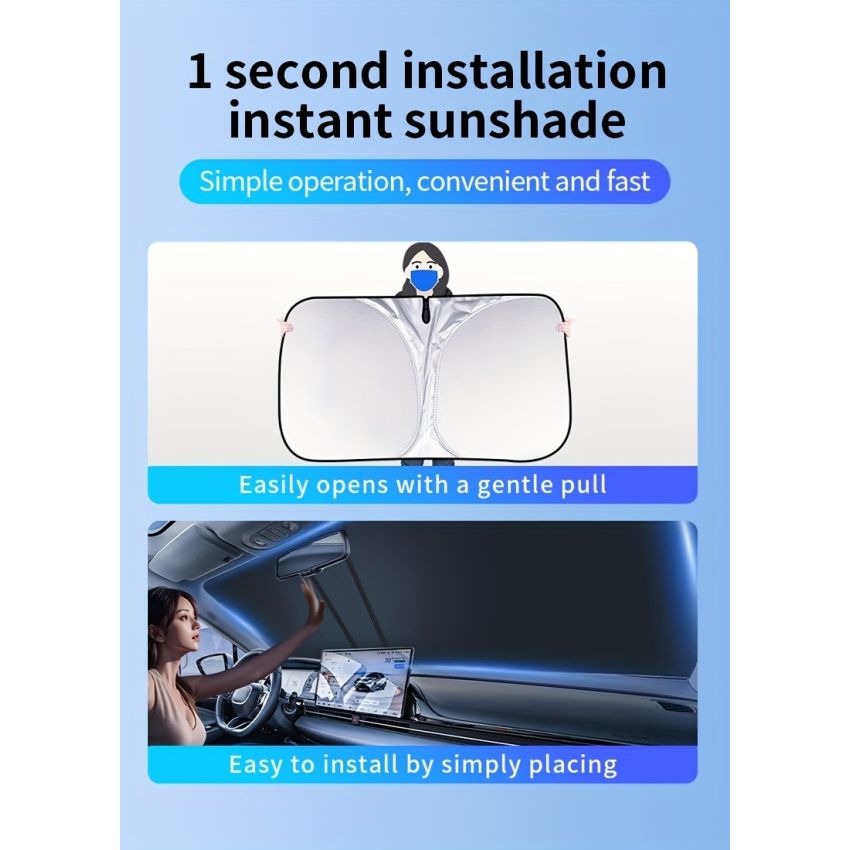 Car Sunshade Front Window Curtain – Windshield Heat Shield Sunblock Panel 139.7cm x 76.96cm, UV Protection, Interior Cooling Sun Shade for Cars, Trucks & SUVs | Easy Install