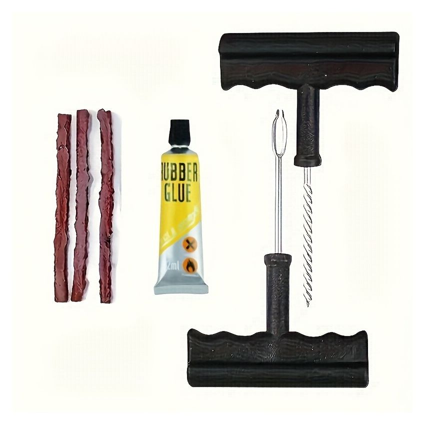 Tire Repair Kit for Cars & Motorcycles – Emergency On-the-Go Tire Fix Kit with Durable Tire Lever, Glue Strips & Screws, Essential Tire Changing Tools