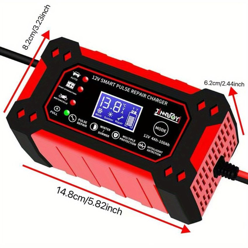 12V 6A Smart Pulse Battery Charger with LCD Display | Auto & Manual Modes, Temperature Compensation, Overcharge Protection | Car & Motorcycle Battery Repair Tool