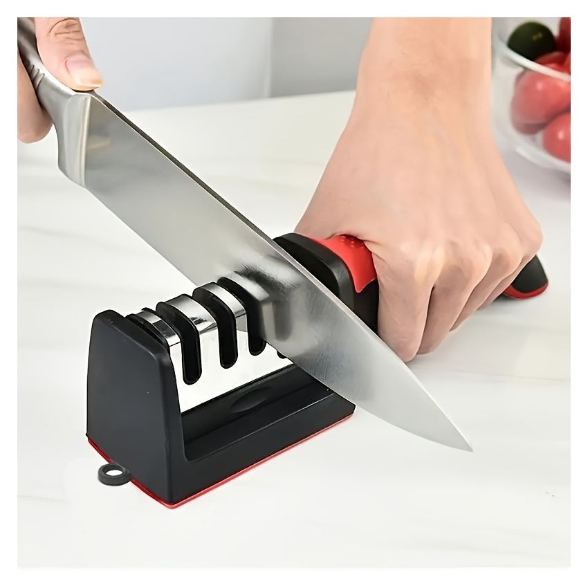 4-in-1 Professional Knife Sharpener – Tungsten Steel, ABS & Ceramic Sharpening Stones – 4-Stage Sharpener for Kitchen Knives, Ergonomic Handle, Easy to Hang – Durable Kitchen Tool 