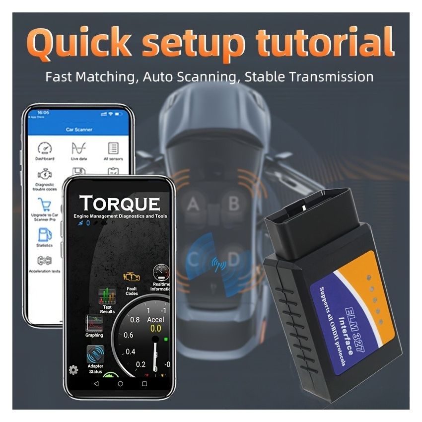 Wireless OBD2 Scanner for Car Diagnostics – Full System Scan, Emissions Test, Real-Time Data for Android & iOS – No Battery Needed, Vehicle Fault Code Reader, Durable Car Gadget