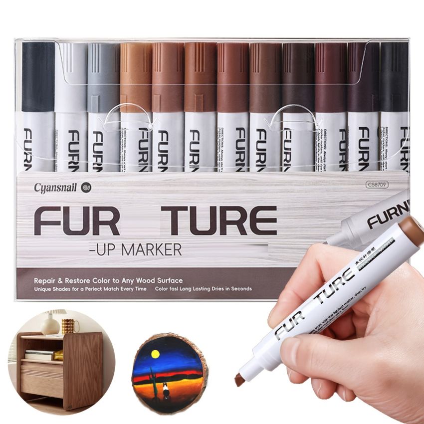 12pcs Furniture Repair Kit – Wood Markers & Filler Sticks for Scratches, Stains & Cracks – Restore Wooden Furniture, Cabinets, Tables & Floors