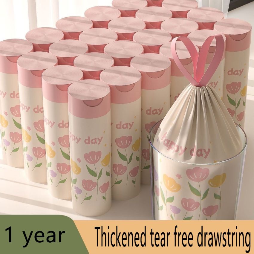 100-Pack Lavender Scented Drawstring Trash Bags – Large, Thick, Tear-Resistant, Floral Design, Multipurpose Disposable Bags for Kitchen, Bathroom, Bedroom, Living Room & Toilet