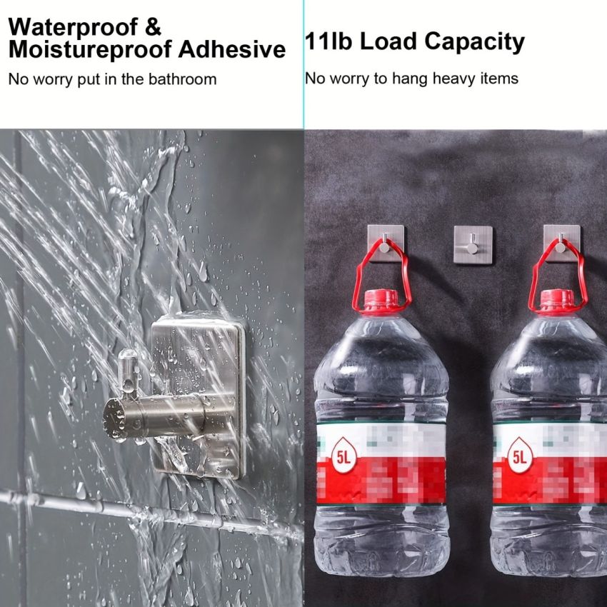 4-Pack Heavy-Duty Self-Adhesive Stainless Steel Wall Hooks – Waterproof, Rustproof Bathroom & Bedroom Hangers for Towels, Robes, Clothes & Accessories – Modern Square Design, Easy Install