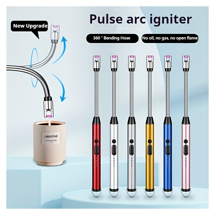 Candle Lighter USB Rechargeable Arc Plasma Igniter, Electric Long Match with LED Battery Display, 360° Flexible Neck, Windproof Flameless for Candles, BBQ, Camping, Gas Stove