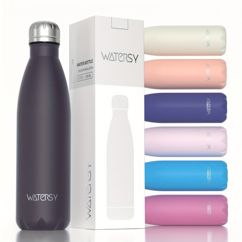 WATERSY 500ml Stainless Steel Water Bottle – Insulated Travel Flask, BPA-Free, Leak-Proof, Dishwasher Safe – Keeps Drinks Cold 24H & Hot 12H – Sports, Gym, Cycling, Outdoor