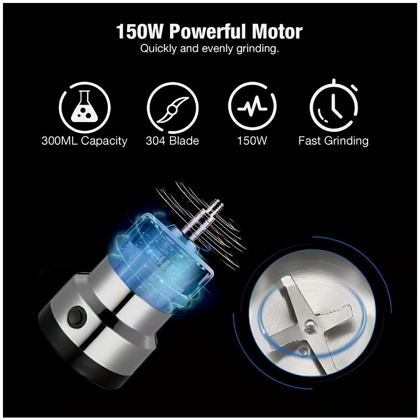 High-Power Electric Coffee & Grain Grinder – 25,000 RPM Fast Grinding, Stainless Steel Blades, Compact Multi-Purpose Kitchen Tool for Coffee, Spices & Nuts – Durable & Sleek Design