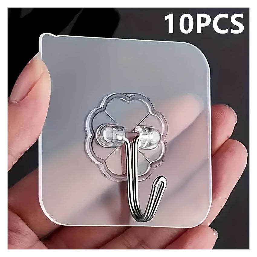 10 PCS Heavy-Duty Traceless Adhesive Wall Hooks – Waterproof, Punch-Free, Self-Adhesive Hook Rack for Keys, Towels, Hats & Bathroom Storage – No Drill, Removable, Multi-Purpose Wall Mount