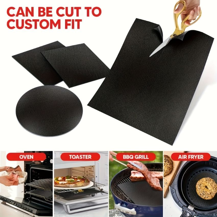 2-Pack Heavy Duty Non-Stick Oven Liners – PTFE-Coated Reusable Baking Mats for Oven Bottoms, Grills & BBQ