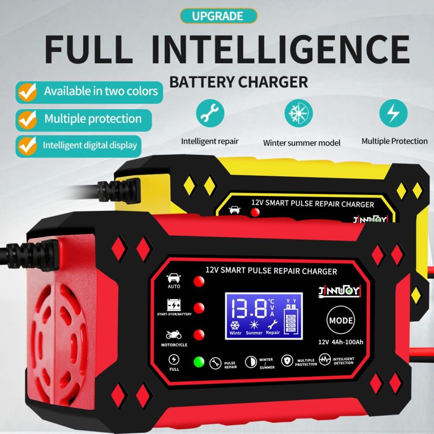 12V 6A Smart Pulse Battery Charger with LCD Display | Auto & Manual Modes, Temperature Compensation, Overcharge Protection | Car & Motorcycle Battery Repair Tool