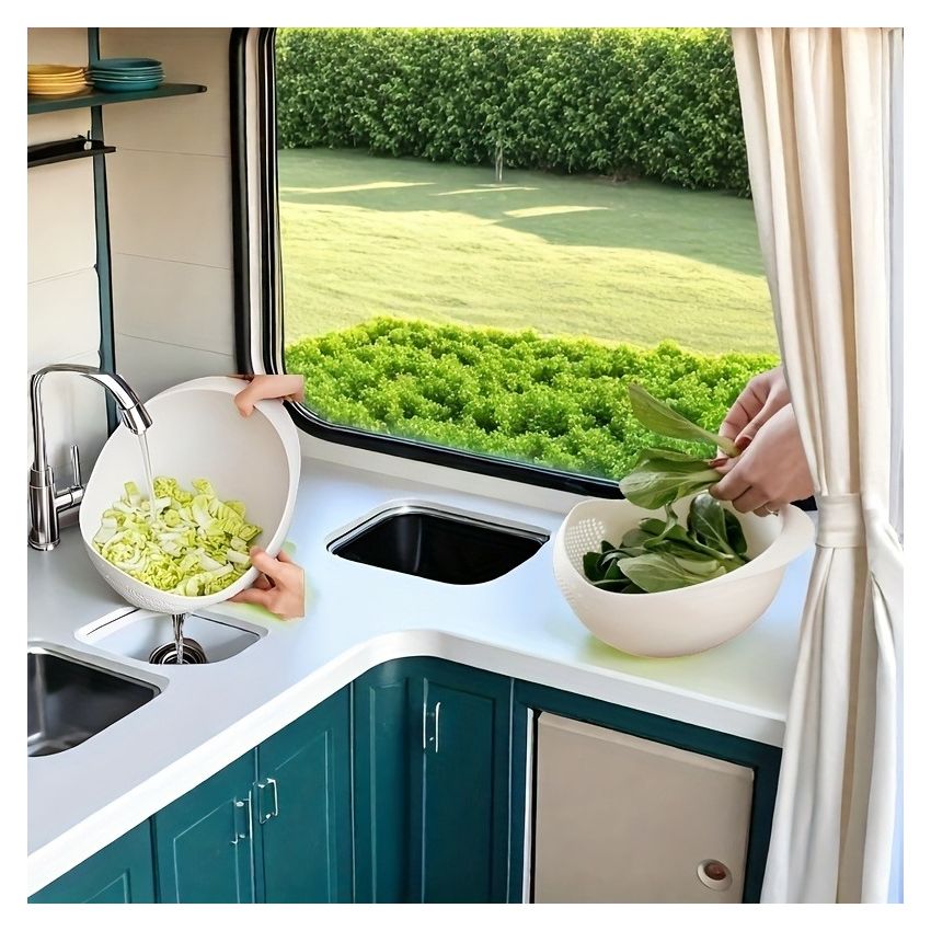 Versatile Plastic Bowl with Strainer – Multi-Functional Kitchenware for Washing Rice, Fruits & Vegetables – Durable, Easy to Use, No Power Required – Dormitory & Home Essentials