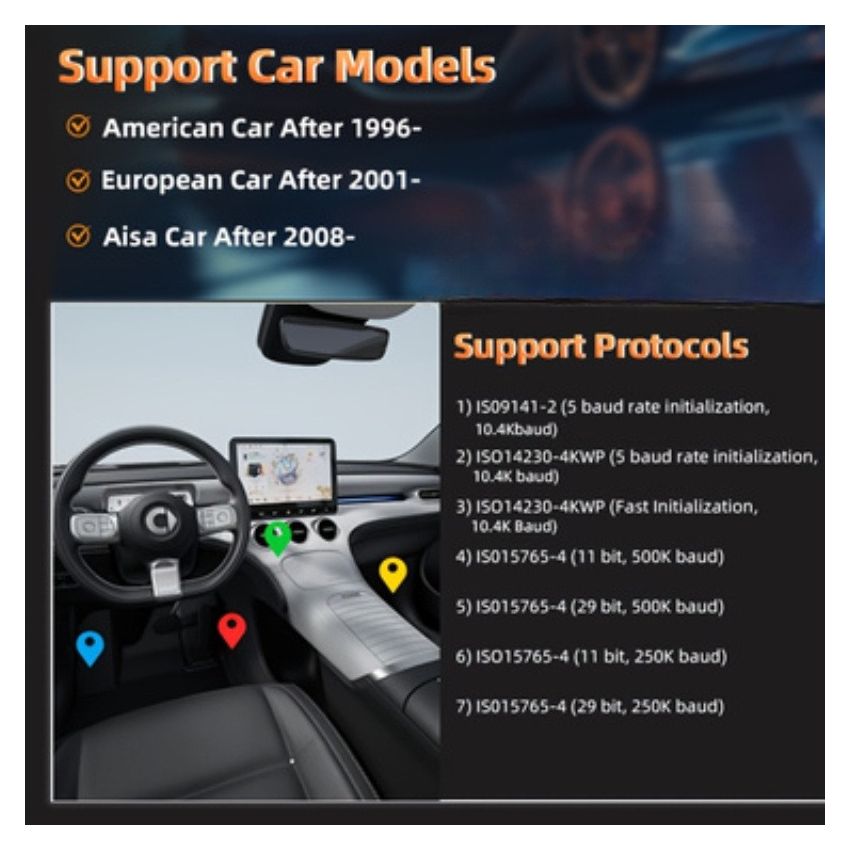 Wireless OBD2 Scanner for Car Diagnostics – Full System Scan, Emissions Test, Real-Time Data for Android & iOS – No Battery Needed, Vehicle Fault Code Reader, Durable Car Gadget