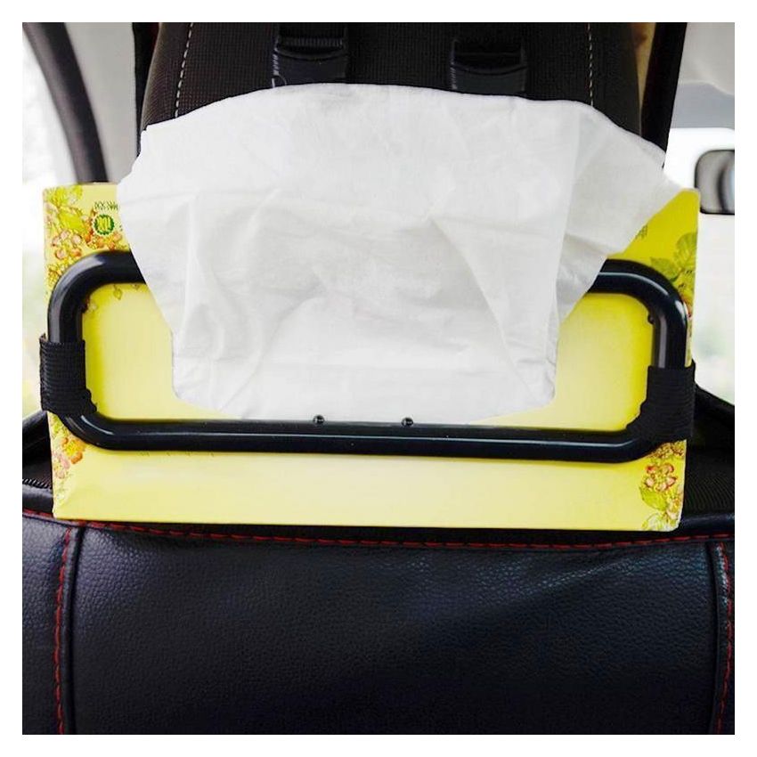 Car Organizer Bag Holder with Adjustable Strap – Yellow Plastic Tissue & Napkin Storage Box for Car Sun Visor & Center Console | Durable Travel Organizer Pouch for Handkerchiefs