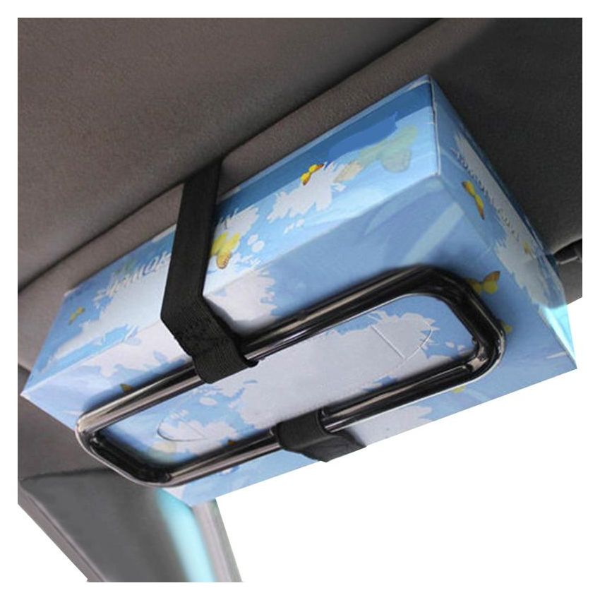 Car Organizer Bag Holder with Adjustable Strap – Yellow Plastic Tissue & Napkin Storage Box for Car Sun Visor & Center Console | Durable Travel Organizer Pouch for Handkerchiefs