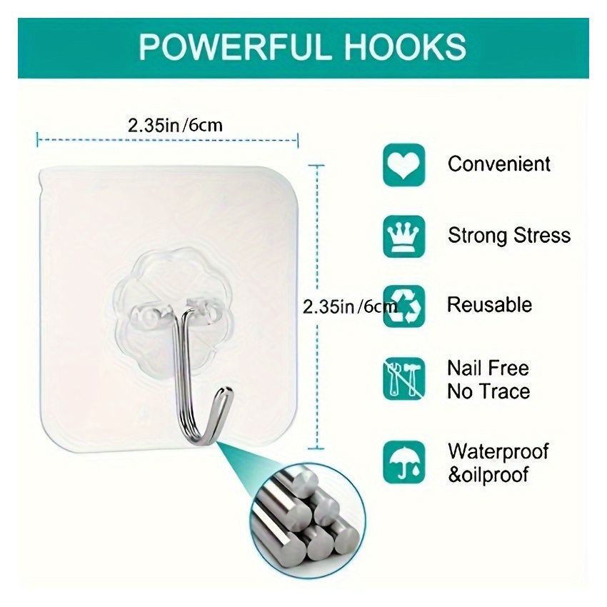 10 PCS Heavy-Duty Traceless Adhesive Wall Hooks – Waterproof, Punch-Free, Self-Adhesive Hook Rack for Keys, Towels, Hats & Bathroom Storage – No Drill, Removable, Multi-Purpose Wall Mount