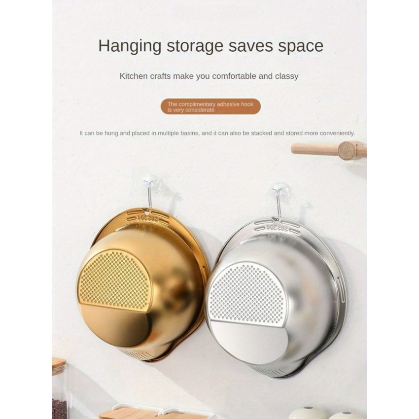 Stainless Steel Kitchen Colander with Handle 10x5.5 Inches– Multi-Use Mesh Strainer for Rice Washing, Fruit Draining & Vegetable Cleaning – Durable, Food-Grade Sieve