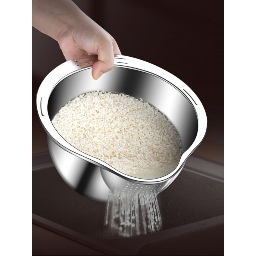 Stainless Steel Kitchen Colander with Handle 10x5.5 Inches– Multi-Use Mesh Strainer for Rice Washing, Fruit Draining & Vegetable Cleaning – Durable, Food-Grade Sieve