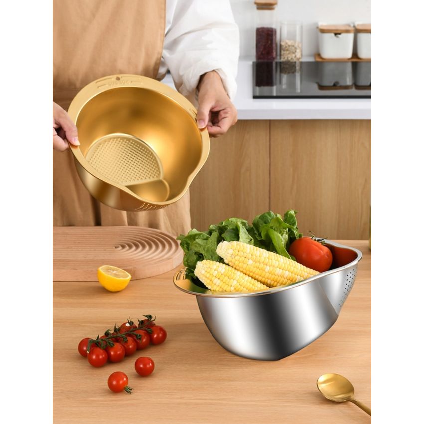 Stainless Steel Kitchen Colander with Handle 10x5.5 Inches– Multi-Use Mesh Strainer for Rice Washing, Fruit Draining & Vegetable Cleaning – Durable, Food-Grade Sieve