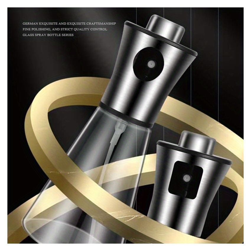 Stainless Steel & Glass Oil Spray Bottle 200ML– BPA-Free, Pressurized Sprayer for Cooking, Grilling & BBQ – Olive Oil Dispenser, Sleek Triangular Design – Eid Gift – Large Capacity