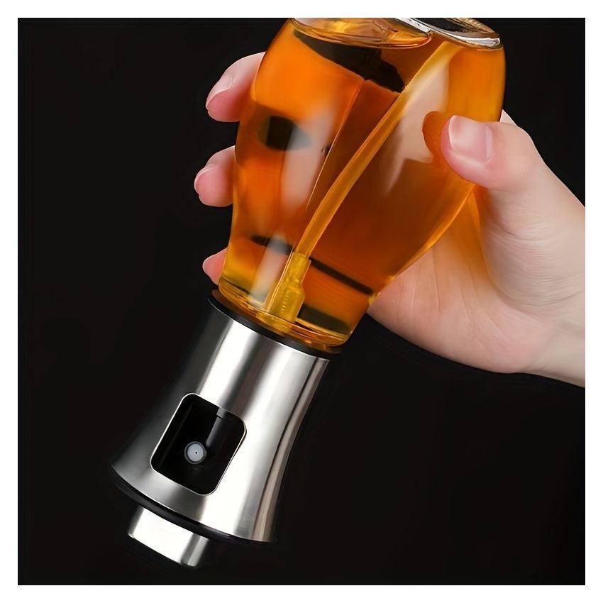 Stainless Steel & Glass Oil Spray Bottle 200ML– BPA-Free, Pressurized Sprayer for Cooking, Grilling & BBQ – Olive Oil Dispenser, Sleek Triangular Design – Eid Gift – Large Capacity