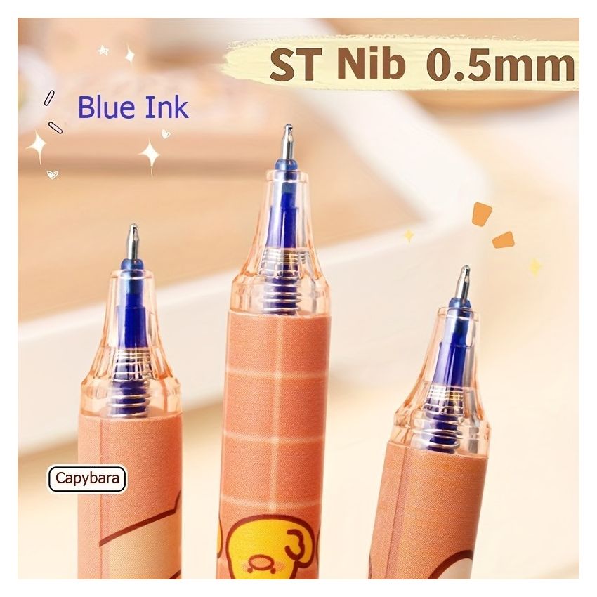 6pcs Capybara Erasable Gel Pen Set – Blue Ink, Retractable Smooth Writing, Fast-Drying, Refillable Office & School Stationery, Cute Elegant Design