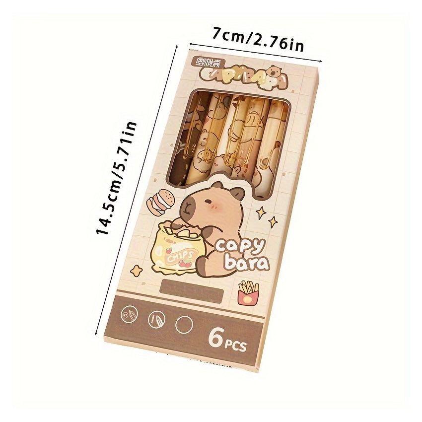 6pcs Capybara Erasable Gel Pen Set – Blue Ink, Retractable Smooth Writing, Fast-Drying, Refillable Office & School Stationery, Cute Elegant Design