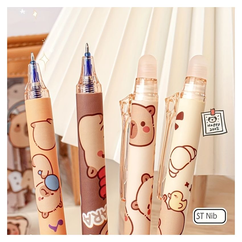 6pcs Capybara Erasable Gel Pen Set – Blue Ink, Retractable Smooth Writing, Fast-Drying, Refillable Office & School Stationery, Cute Elegant Design