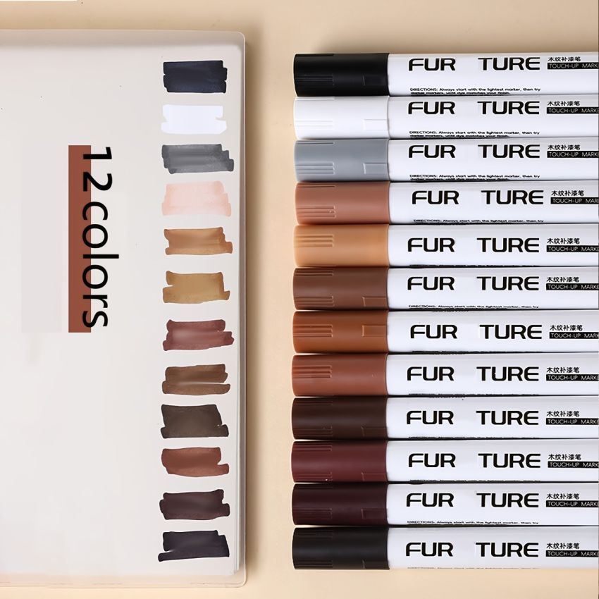 12pcs Furniture Repair Kit – Wood Markers & Filler Sticks for Scratches, Stains & Cracks – Restore Wooden Furniture, Cabinets, Tables & Floors