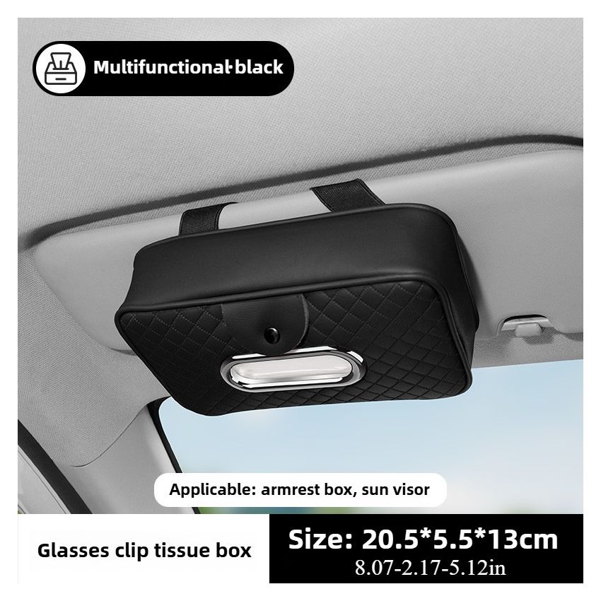 PU Leather Car Tissue Box Holder with Glasses Clip – Multi-Functional Organizer for Sun Visor & Center Console – Includes 1 Tissue, 6 Colors, Stylish Dashboard Car Decor