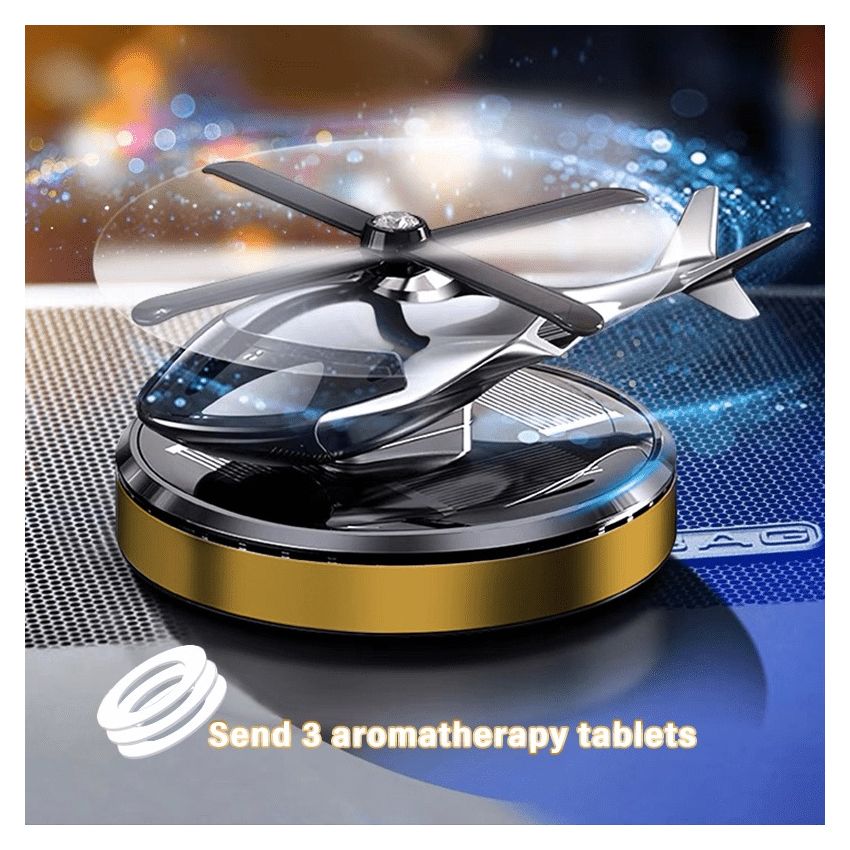Solar-Powered Helicopter Car Air Freshener – Auto Rotating Aviation Alloy Dashboard Diffuser, Long-Lasting Aromatherapy Car Interior Decoration, Creative Aircraft Gift for Drivers