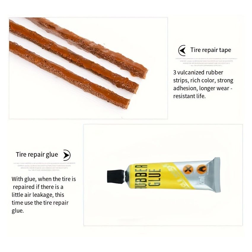 Tire Repair Kit for Cars & Motorcycles – Emergency On-the-Go Tire Fix Kit with Durable Tire Lever, Glue Strips & Screws, Essential Tire Changing Tools
