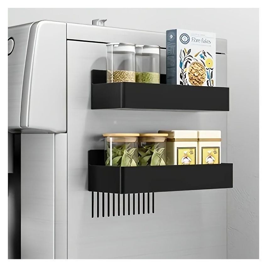 2-Pack Large Magnetic Plastic Storage Baskets – Space-Saving Kitchen Organizer for Fridge, Microwave, Washing Machine (No-Drill)