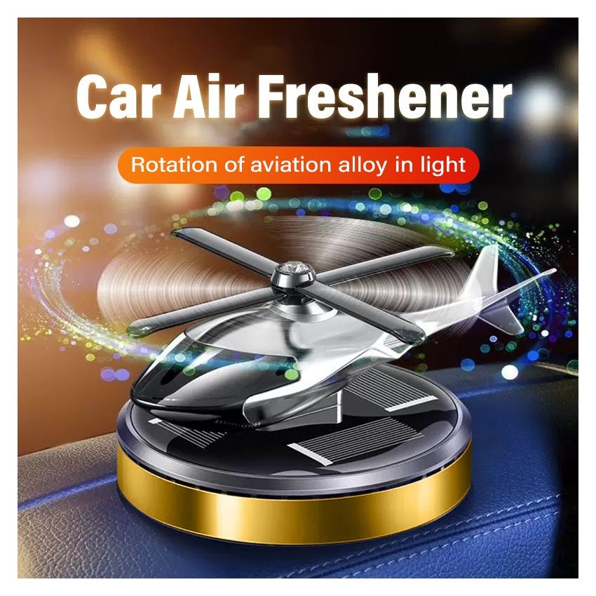 Solar-Powered Helicopter Car Air Freshener – Auto Rotating Aviation Alloy Dashboard Diffuser, Long-Lasting Aromatherapy Car Interior Decoration, Creative Aircraft Gift for Drivers