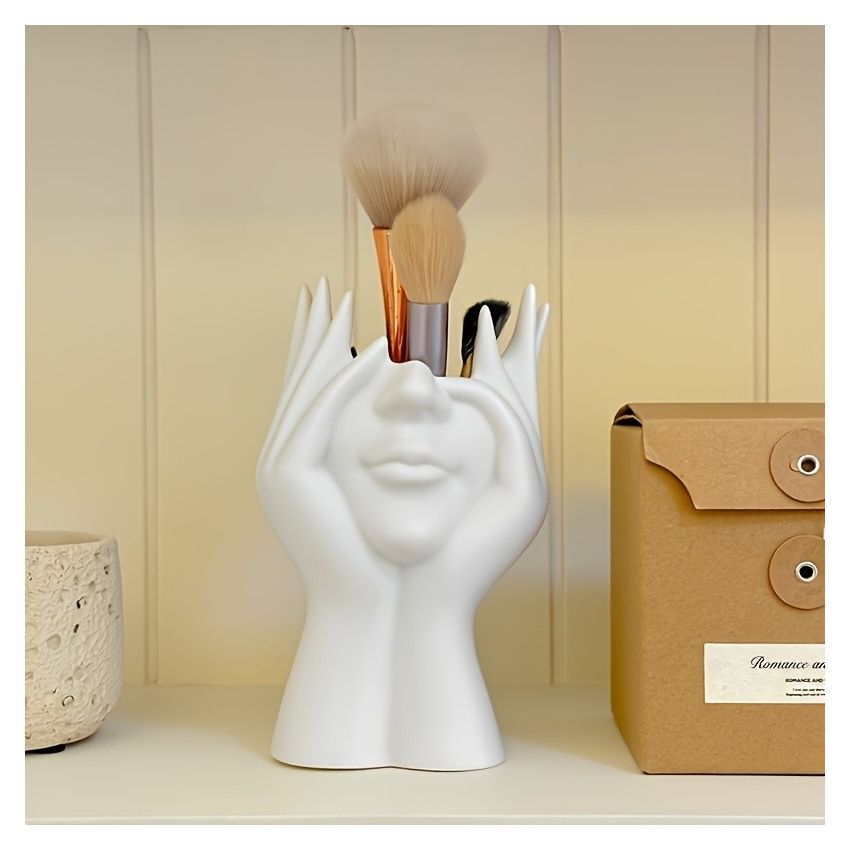 Unique Human Art Sculpture Makeup Brush Holder & Pen Cup – Resin Decorative Organizer, Anti-Drop Design, Lightweight Desk Ornament – Perfect for 11 Festival Gifts