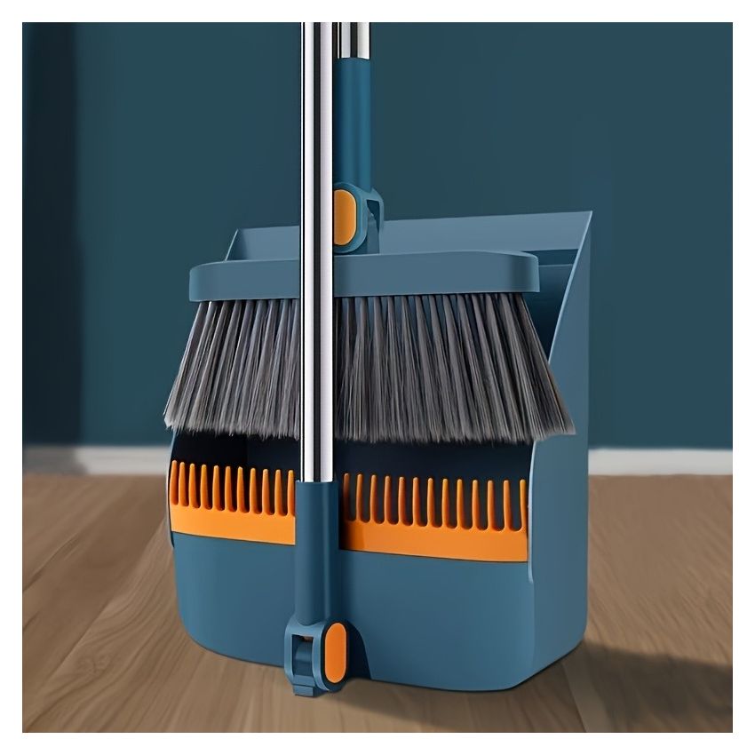 Household Broom and Dustpan Set with Long Handle – Rotatable Broom with Comb Teeth for Easy Floor Sweeping – Cleaning Supplies for Home, Kitchen, Room, Office