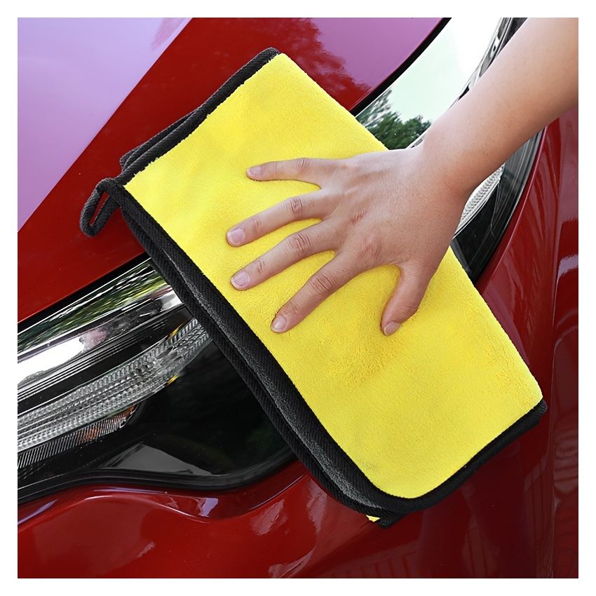Yellow Gray 30x30cm 1 PCS High-Density Car Wash Towel – Double-Sided Thickened Coral Fleece, Ultra Absorbent Glass Cleaning Cloth, Multi-Purpose Microfiber Towel for Car Detailing & Home Use