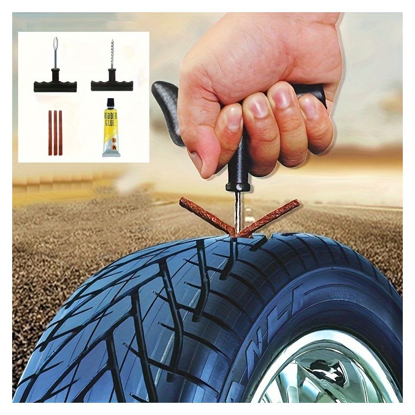 Tire Repair Kit for Cars & Motorcycles – Emergency On-the-Go Tire Fix Kit with Durable Tire Lever, Glue Strips & Screws, Essential Tire Changing Tools