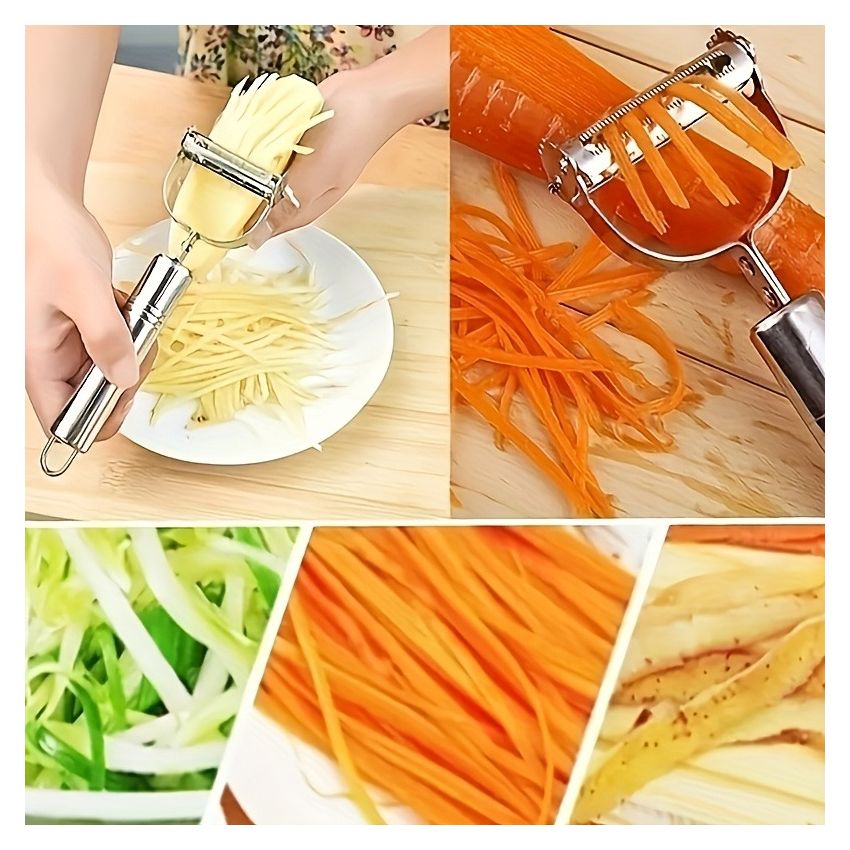 Stainless Steel Multi-Functional Vegetable Peeler & Slicer – Sharp Blade Manual Kitchen Tool for Potatoes, Carrots, Fruits – Ergonomic Handle, Grater, Chopper, Durable