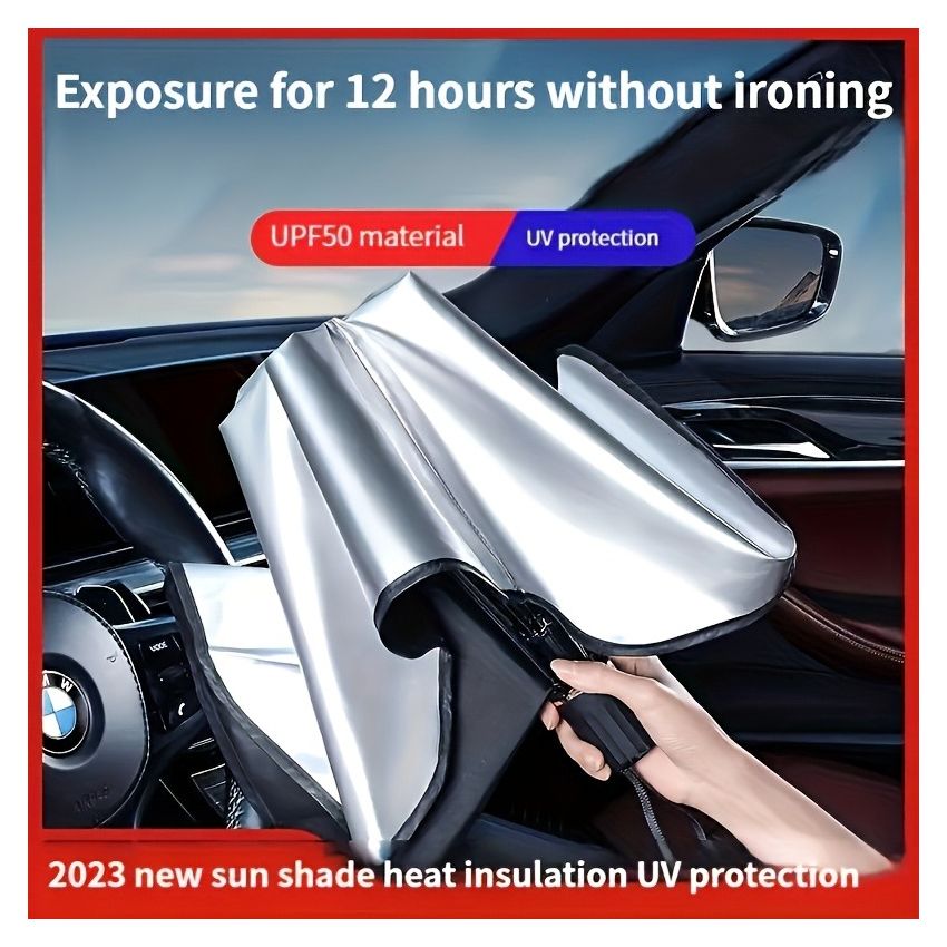 Compact Roll-Up Car Sunshade for Front Window – UPF50+ UV Protection & Heat Insulation, Easy-to-Use Black Umbrella Design, Universal Fit Sun Protection Curtain, Auto Interior Accessory