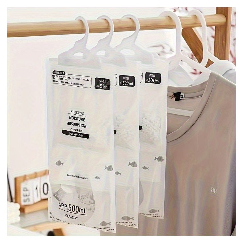 Hanging Moisture Absorbing Bags – 56.43oz Dehumidifier for Closet, Bedroom & Bathroom | No-Electric Humidity Absorber for Clothes & Wardrobe – Pack of 5 Large Desiccant Bags